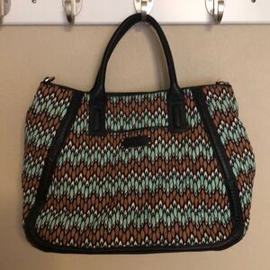 Vera Bradley Blue,Brown,Cream with Black Trim Zippered Tote
